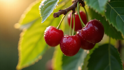 red cherries on the tree