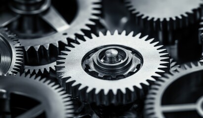 Close-up of intricate gears, precise metal cogs