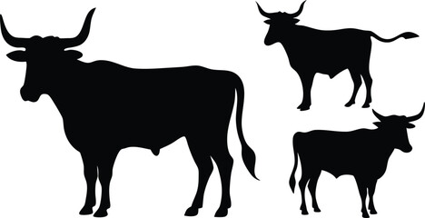 Longhorn cow silhouette set vector design big pack of cow illustration and icon illustration