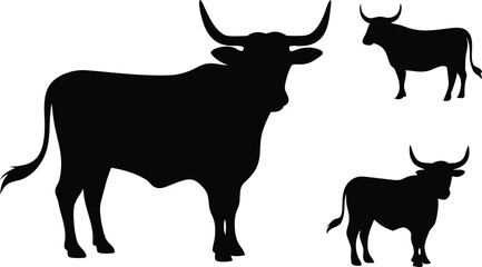 Longhorn cow silhouette set vector design big pack of cow illustration and icon illustration