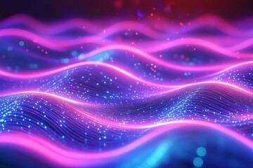 Futuristic glowing neon waves with sparkles, perfect for technology, digital art, and abstract background concepts