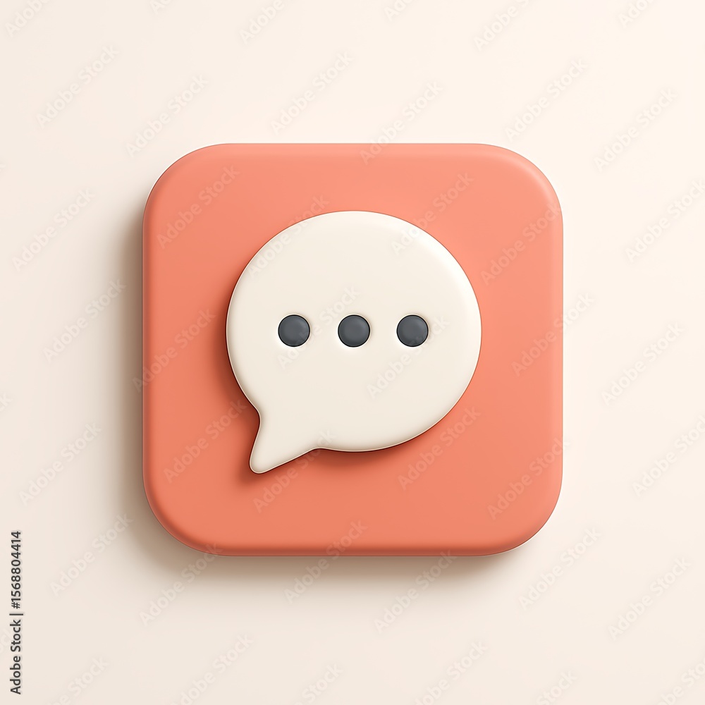Poster 3d speech bubble icon with three dots isolated on white background