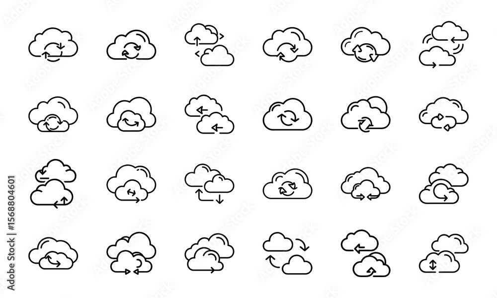 Poster vector illustration of cloud computing icons displaying data transfer and synchronization for techno