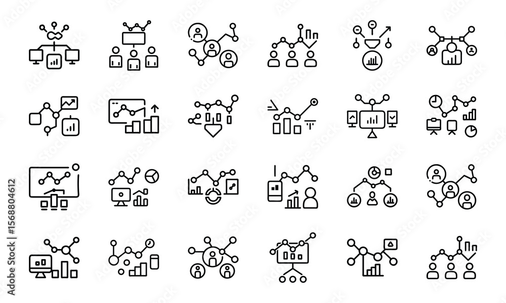Poster vector illustrations of modern business charts graphs and data analysis icons