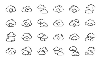 Vector illustration of cloud computing icons displaying data transfer and synchronization for technology