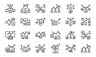 Vector illustrations of modern business charts graphs and data analysis icons