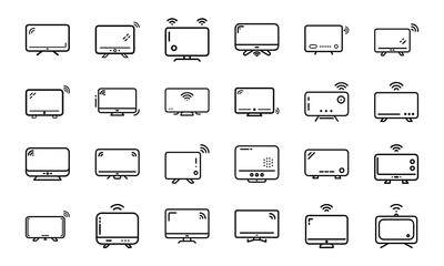 Collection of modern tv icons showing connectivity features and minimalist design