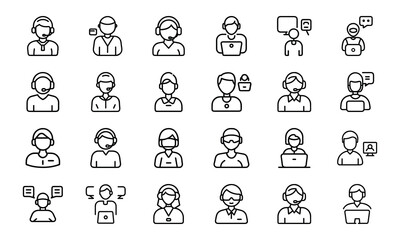 Set of customer service and support icons illustrating online assistance and communication