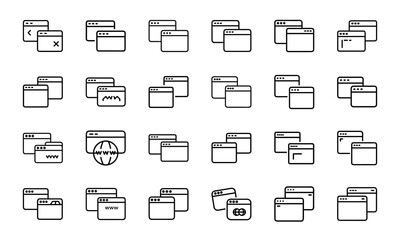 Collection of modern window icons and web browser interface elements in line art style