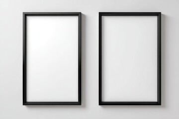 Two black framed white canvases on a light gray wall