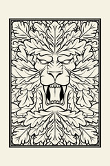 illustration of a lion and oak leaf ornament