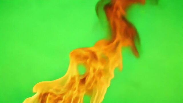 Burning flames rising from bottom of screen on green screen background (#00FF00), dramatic fire animation, 4K, isolated on white background