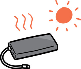 太陽の熱で高温になるモバイルバッテリーのイラスト
