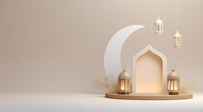 ramadan background 3d illustration with copy space idl fitr A simple white that lanterns