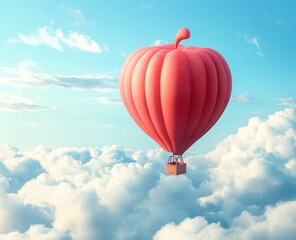 Fototapeta premium Heart-shaped balloon soars above clouds