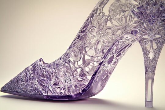 Intricate, floral-patterned high-heeled shoe. - Powered by Adobe