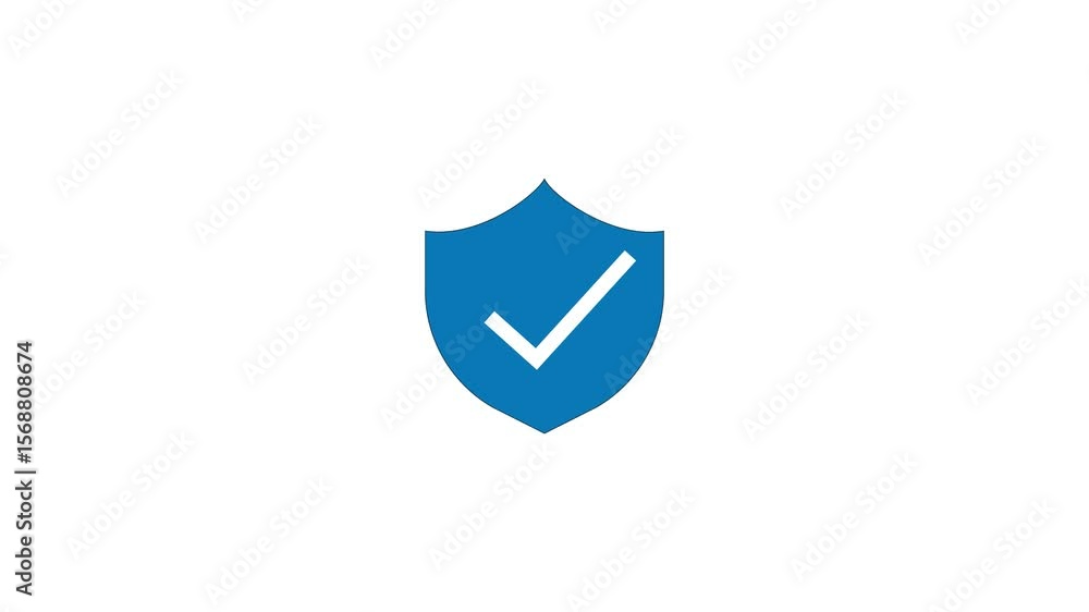 Aufkleber blue shield icon with a white check mark and arrow, ideal for web design elements