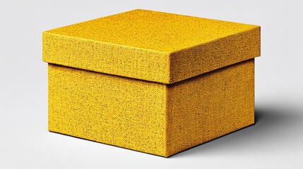 Square gift box with a textured yellow surface.