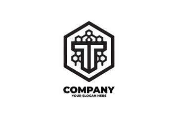 Hexagonal Letter T Monogram Logo Design