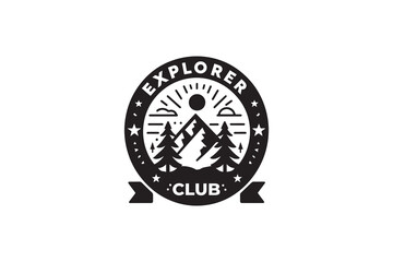 Retro Mountain of Explorer Club Badge Logo