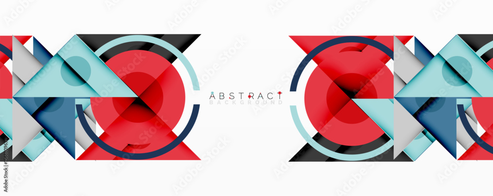 Poster modern abstract design. geometric shapes overlap, creating dynamic visual effect. red, blue, gray to