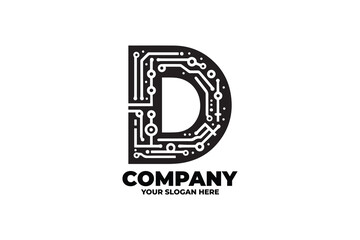 Tech Circuit Monochrome Letter D Logo