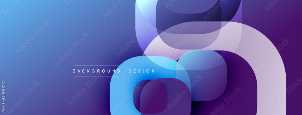 Poster abstract background features overlapping shapes, vibrant blue purple gradients. modern design elemen