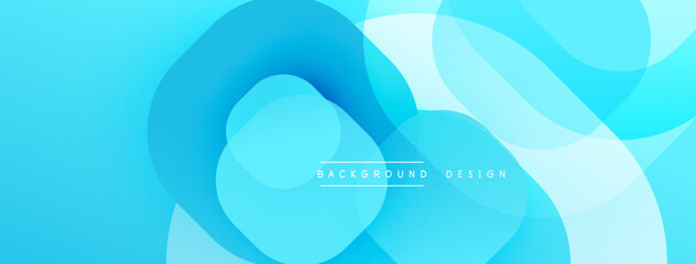 Abstract blue background. Overlapping shapes create dynamic, flowing visual effect. Modern design elements present smooth gradients.