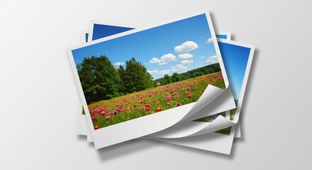 Stacked Landscape Photos: Flower Field, Blue Sky, and Green Trees