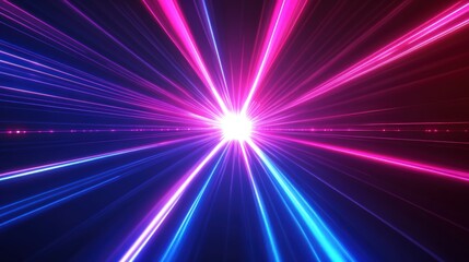 Radiant, vibrant laser beams converge on a central light source