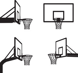 Set of Basketball hoop silhouette vector illustration isolated On Transparent Background