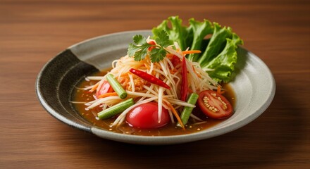 Delicious Som Tam Salad on a Plate Ready to Eat for Lunch or Dinner