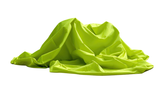 Flowing Fabric: A vibrant lime green fabric drapes and folds, creating an elegant interplay of light and shadow. capturing an abstract visual of graceful curves and textures - Powered by Adobe