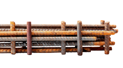 Steel Rebar Structure: An detailed view of steel rebar, arranged into a structural framework, captures the intricate textures, hues of the construction material.