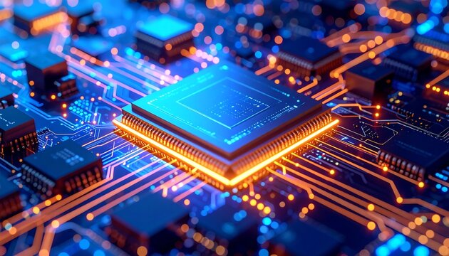 Circuit board with glowing processor