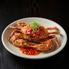 Delicious Fried Crab with Spicy Sauce Presented on a Plate for a Meal