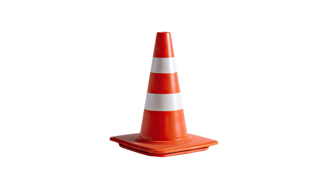 Traffic Cone: A vibrant, striped traffic cone stands tall, a symbol of safety, caution, and guidance on a construction site or roadway. A visual cue for attention and direction.