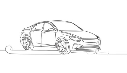 Continuous line drawing of a car on a sleigh