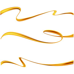 Curved golden wave ribbons on a white background, perfect for decorative graphic design elements, borders, or abstract art compositions.