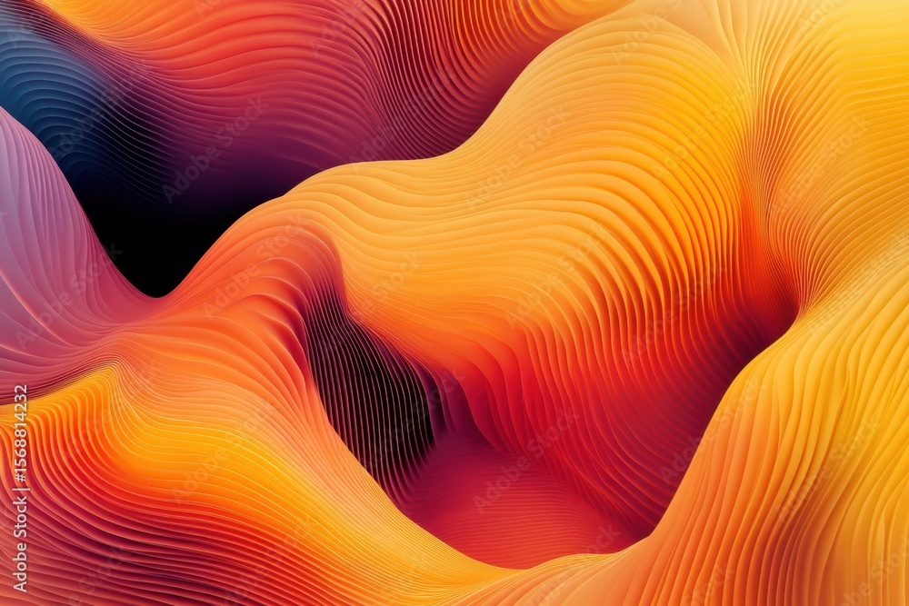 Poster abstract orange and red wave pattern digital art: vivid hues and dynamic curves