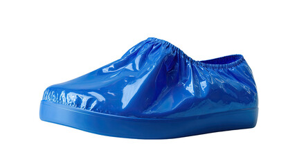 Blue Disposable Shoe Cover: A single, vibrant blue disposable shoe cover, designed for hygiene and protection, isolated on a pure white background. Its smooth.