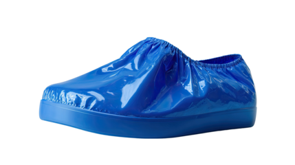 Blue Disposable Shoe Cover: A single, vibrant blue disposable shoe cover, designed for hygiene and protection, isolated on a pure white background. Its smooth.