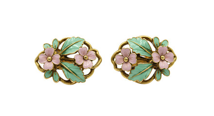 Enamel floral earrings closeup
