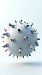 A smooth 3D globe with dozens of tiny surveillance cameras embedded across its surface, symbolizing global surveillance, digital privacy loss, and authoritarian overreach — floating against a soft whi