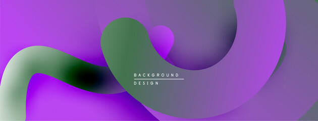 Abstract fluid shapes, purple hues dominate. Gradient blends create depth, modern design element. Smooth curves suggest movement.