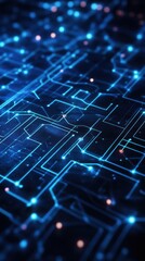 Obraz premium Abstract Digital Circuit Board Background: Glowing Blue Lines and Nodes