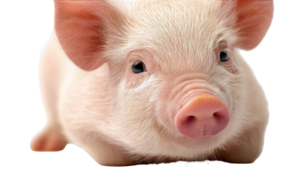 Adorable pink piglet resting peacefully on a soft surface. transparent background
