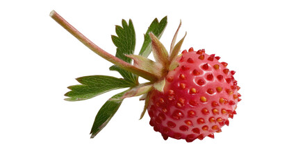 Delicate Forest Strawberry: A close-up, high-angle shot presents a single, vibrant red strawberry, complete with intricate details of its texture and form.