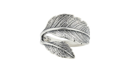 Silver leaf ring design closeup