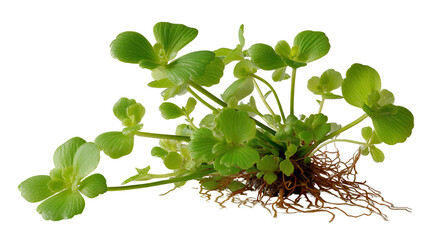 Floating Plant: A vibrant aquatic plant gracefully thrives, showcasing its lush green leaves and intricate root system, floating delicately, symbolizing serenity and nature's design.